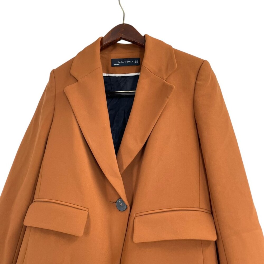 Zara Clay Brown Long Blazer Womens Size XS Classic Dark Academia Tailored - Picture 2 of 8